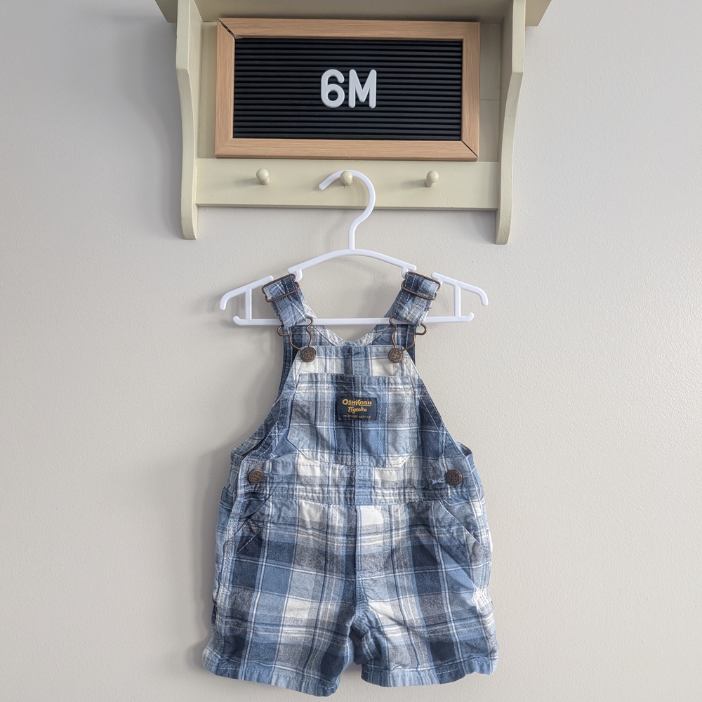 OshKosh B'gosh Gray and White Plaid Overalls